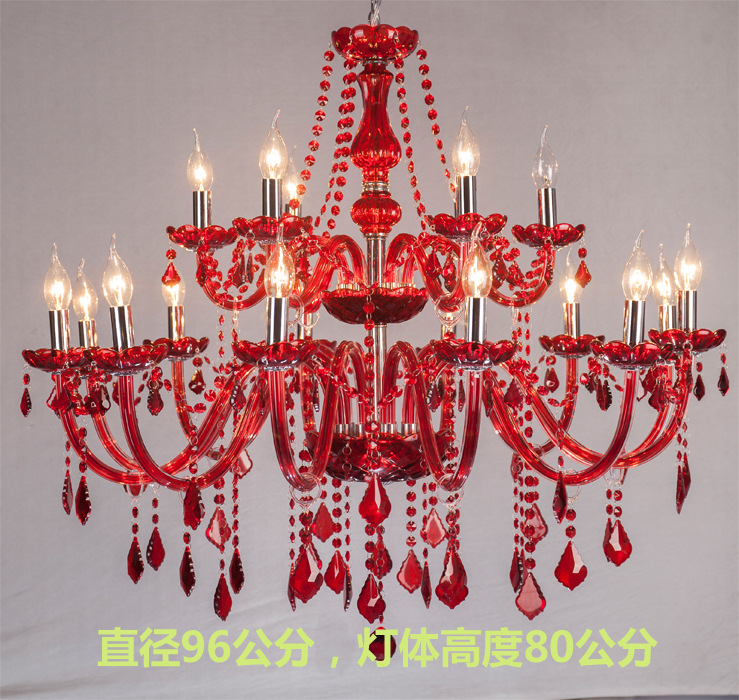 Araña de cristal rojo lámpara de la vela roja araña de cristal rojo doble capa 12 + 6 adecuado para la boda bar del hotel