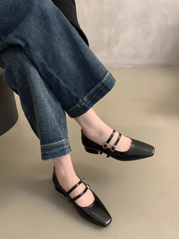 女性用シルバー浅口靴、春と秋の新しい韓国風フレンチスタイルフェアリースタイル優しい通勤太いヒールメリージェーンシューズ|undefined