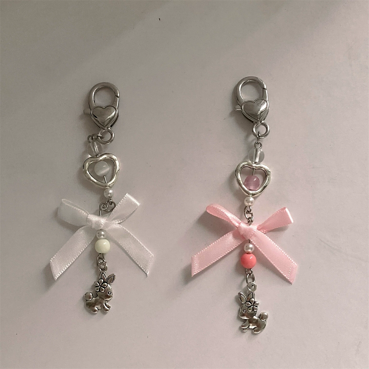 Rabbit with bow, mobile phone, bag, cute keychain, beaded bracelet handmade, brand pendant