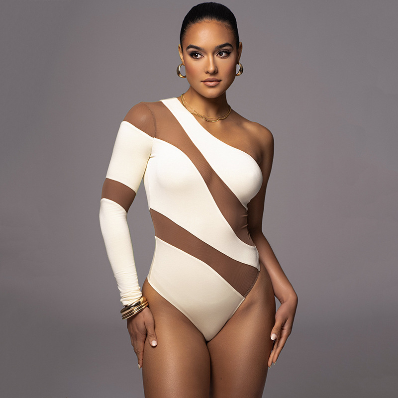 Mono de modelado de cuerpo de manga larga de alta elasticidad transfronteriza europea y americana moda de mujer Venta caliente sexy chica caliente costura perspectiva medias otoño