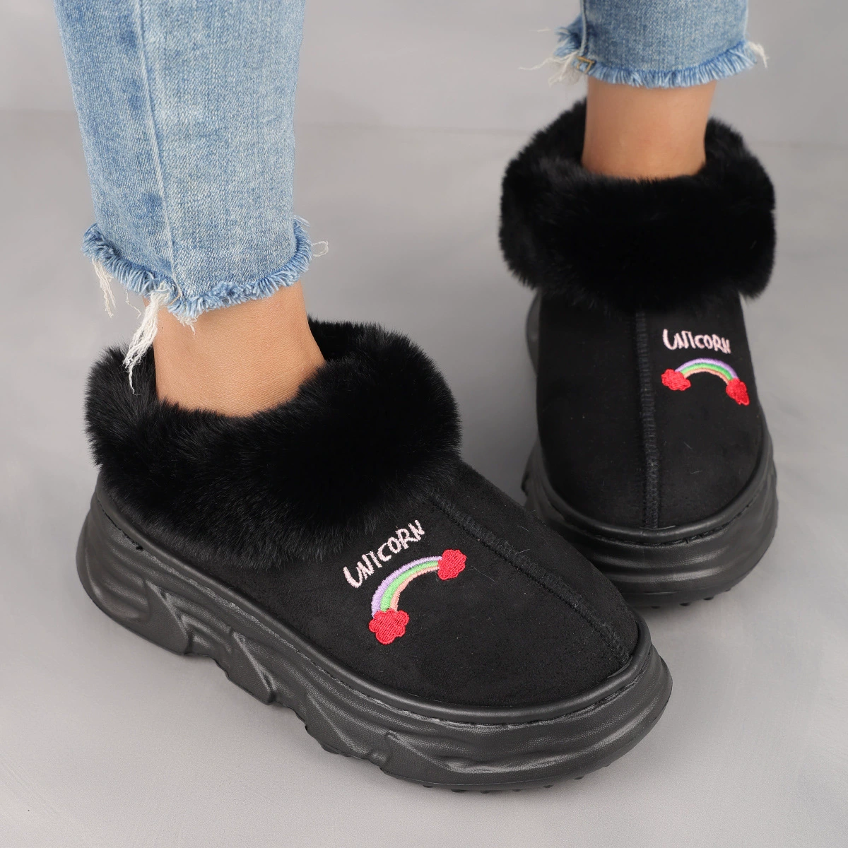 6CM хлопковые сапоги с толстой подошной подошвы осенние и зимние женские мужские пары хлопчатобумажные тапочки теплые и высокие сапоги ботинки ботинки снегоступки сапоги