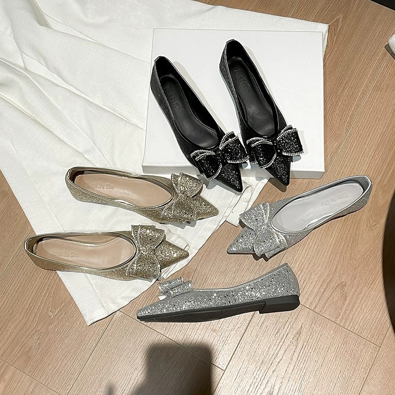 2025 новая остроконечная одиночная обувь женская дикая мягкая подошва лодочная обувь нежная плоская подошва женская обувь большого размера 41 один 43