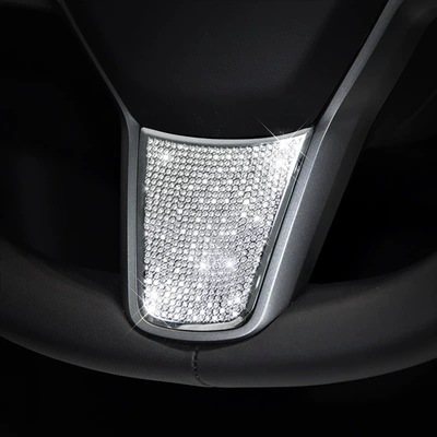 Suitable for Tesla model 3model y interior modification steering wheel door handle car logo diamond decoration sticker (Sürətlər qutusu və əl tormozu başlıqları) - 19-22-model3-21-24-modely-steering-wheel-chin