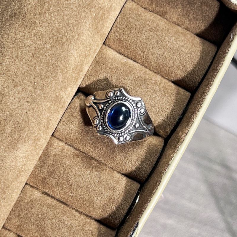 ライトラグジュアリーニッチレトロサファイアジルコンオープンリングレディースコールドスタイルパーソナライズハイエンドシンプルファッション人差し指リング