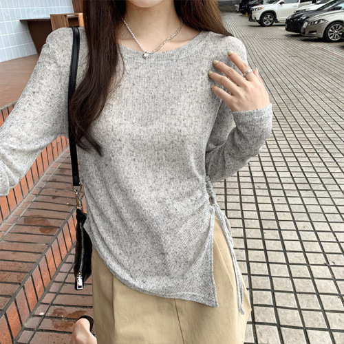 Women's Summer New Design Sensory Pleated Knit Top with Sheer Ice Silk Sun Protection Cover Shirt Thin Sheer Long Sleeve T-Shirt