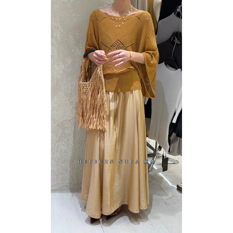 Orange Hollow-Out Batwing Sleeve Knit Top, Summer Thin Style, Off-Shoulder French Style, Very Stylish One-Shoulder Top Orange Hollow-Out Batwing Sleeve Knit Top, Summer Thin Style, Off-Shoulder French Style, Very Stylish One-Shoulder Top