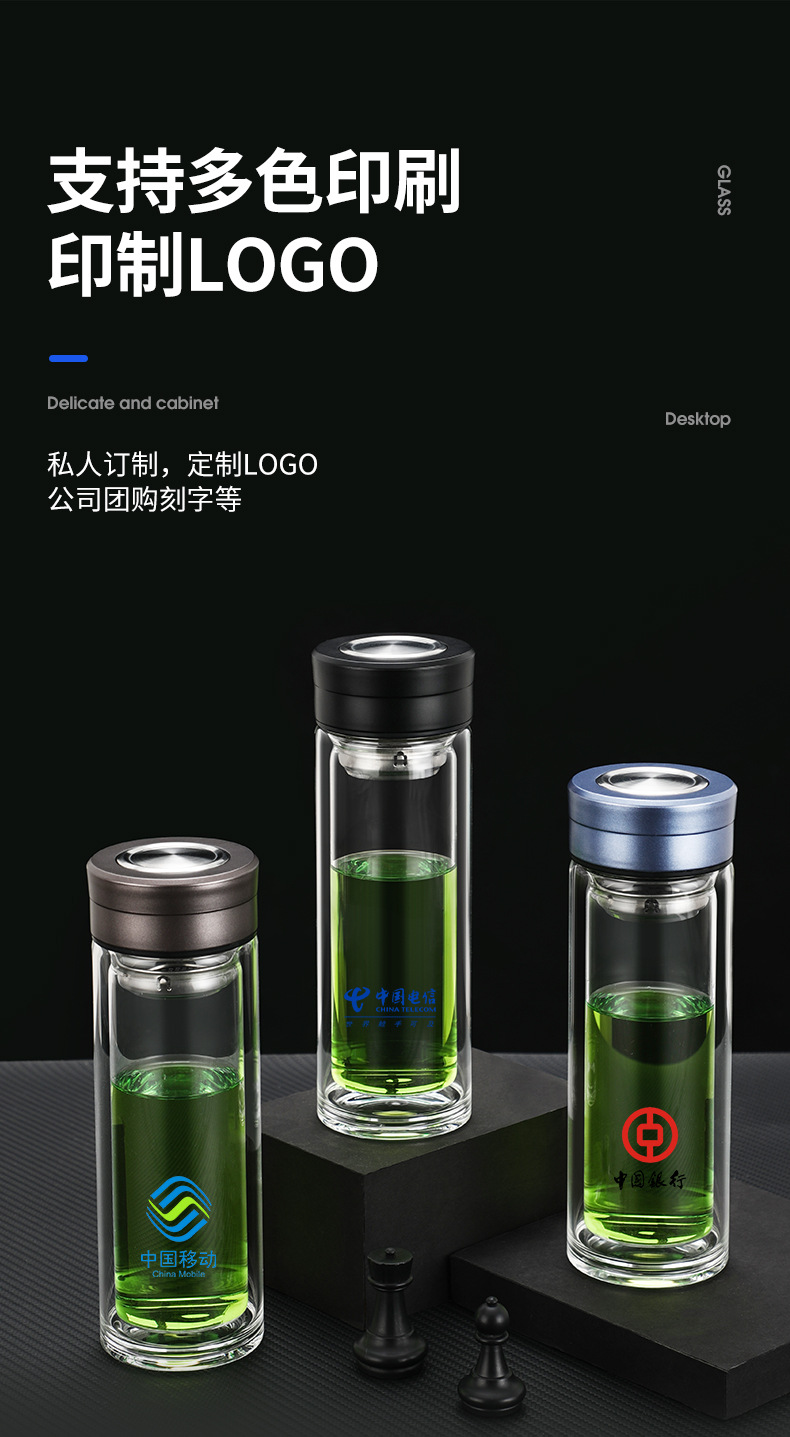 办公室水杯带盖批发透明杯子伴手礼双层高硼硅玻璃杯水