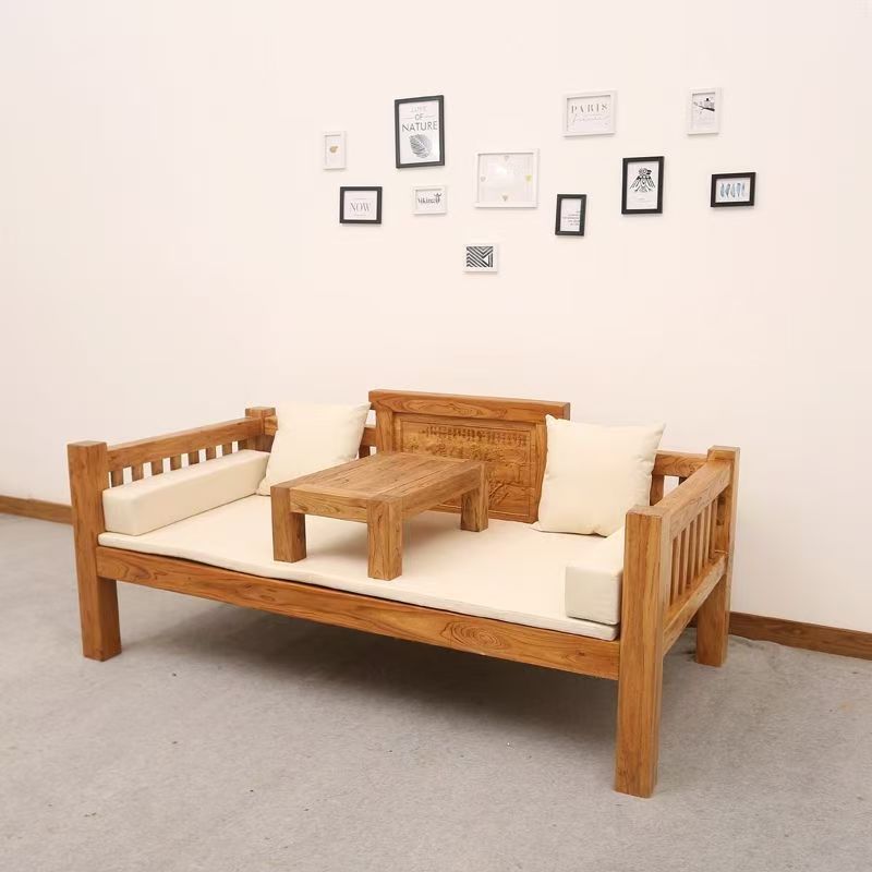 Old Elm Wood Luohan Bed, New Chinese Style, Suitable for Serving as a Chaise Longue, Home Living Room Zen Sofa Bed, Small Apartment Tatami
