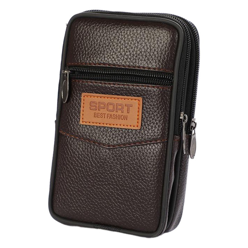 Men's Leather Horizontal Vertical Mobile Phone Waist Bag Simple Multi-Layer Mobile Phone Case Casual Sports Satchel Coin Purse Wholesale