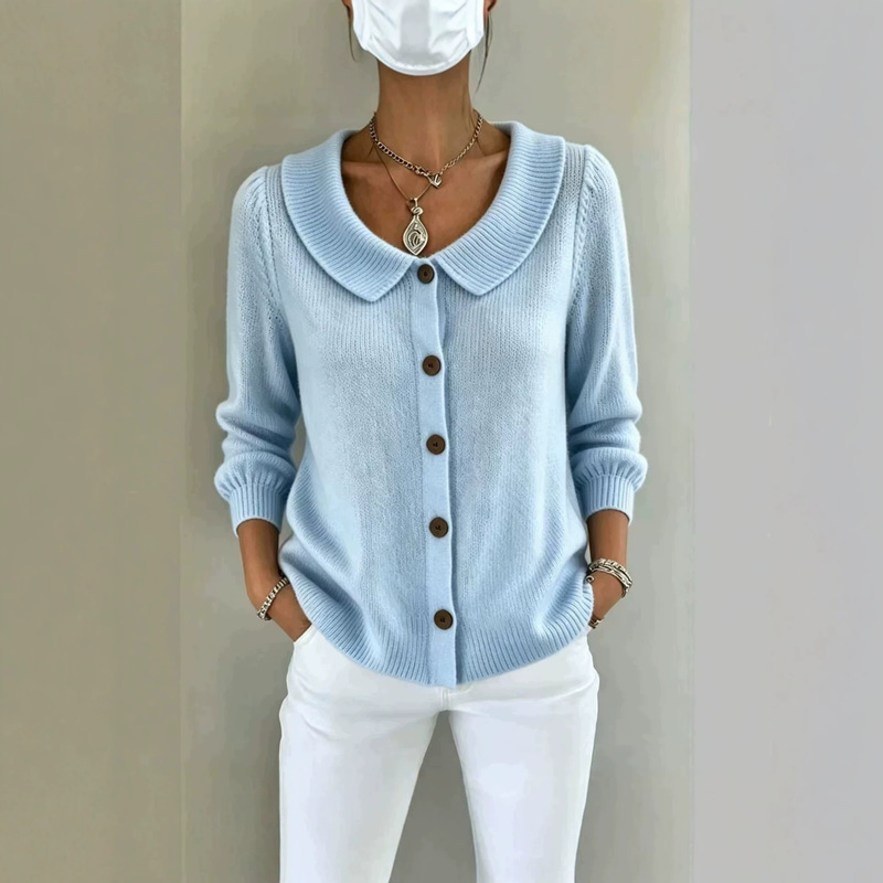 2026 European and American women's clothing autumn and winter cross-border Amazon independent site new solid color knitted button-up collar popular sweater 2026 European and American women's clothing autumn and winter cross-border Amazon independent site new solid color knitted button-up collar popular sweater
