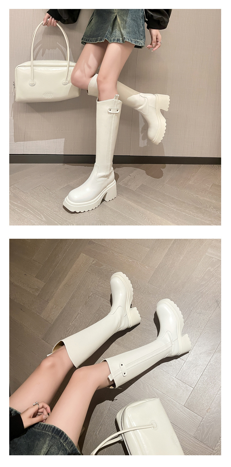 Boot nữ cổ cao ôm bắp chân đế dày gót thấp da thật mùa thu đông — Lớp lót nhung ống lớn màu nâu, Màu nâu cộng với lớp lót đơn lớn, Màu nâu cộng với lớp lót nhung lớn, Lớp lót nhung ống lớn màu đen chi tiết 16