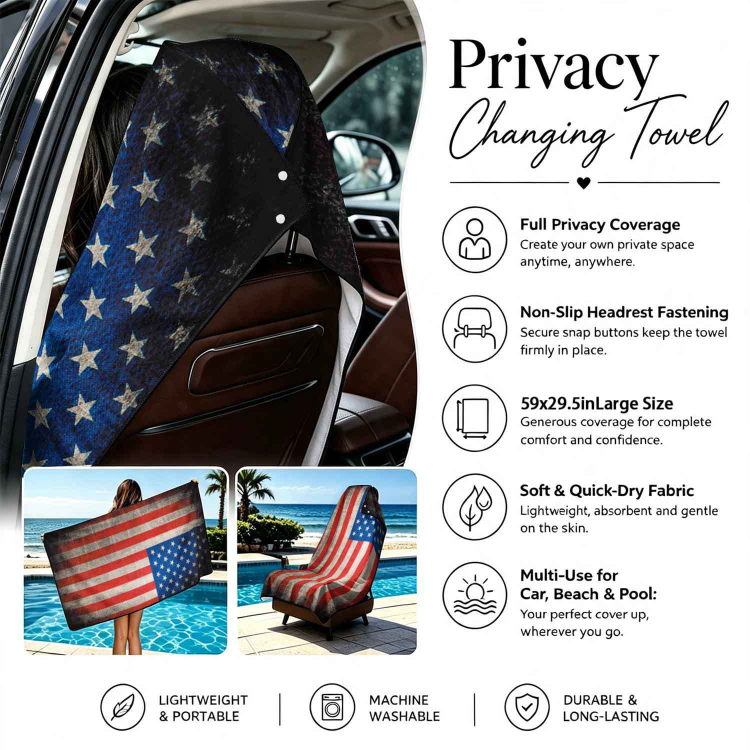 Printed bath towel and car seat cover 2-in-1, ultra-fine fiber outdoor beach and car dual-use universal seat cushion