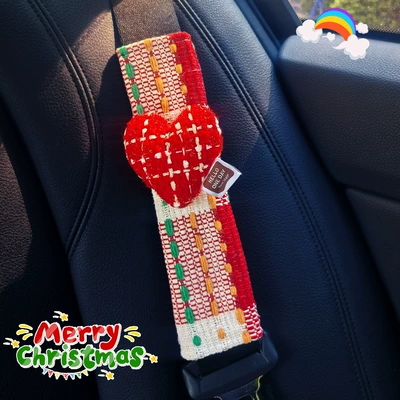 Seat belt shoulder pad – Seat Belt Shoulder Cover, Cute - xiaoxianghong-love-red-striped-shoulder-pads-single