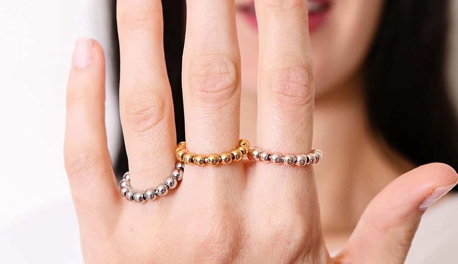 Simple Style Solid Color Copper Beaded Plating Rings 1 Piece