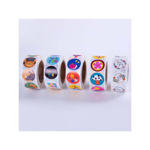 Wholesale children's teacher reward stickers in rolls Thank You cartoon stickers flowers and animals in rolls