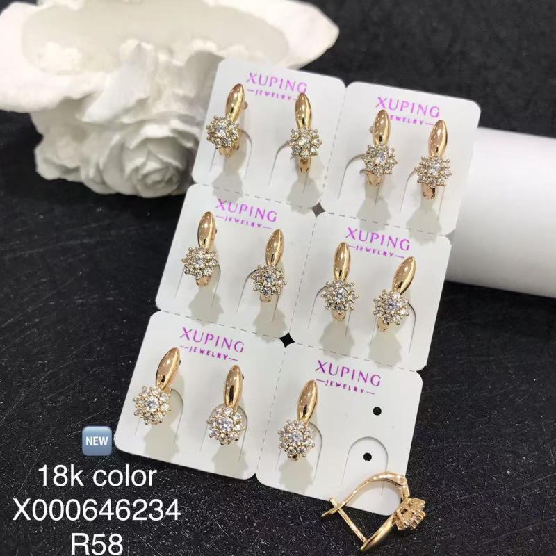 Pendientes de aro Xuping transfronterizos rusos de 18k con incrustaciones de diamantes, joyería de lujo ligero de alta gama al por mayor para mujer. image 68