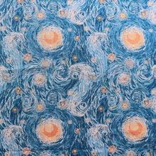 现货梵高星空深蓝莫奈油画风复古涤棉色织提花布桌布服装箱包面料