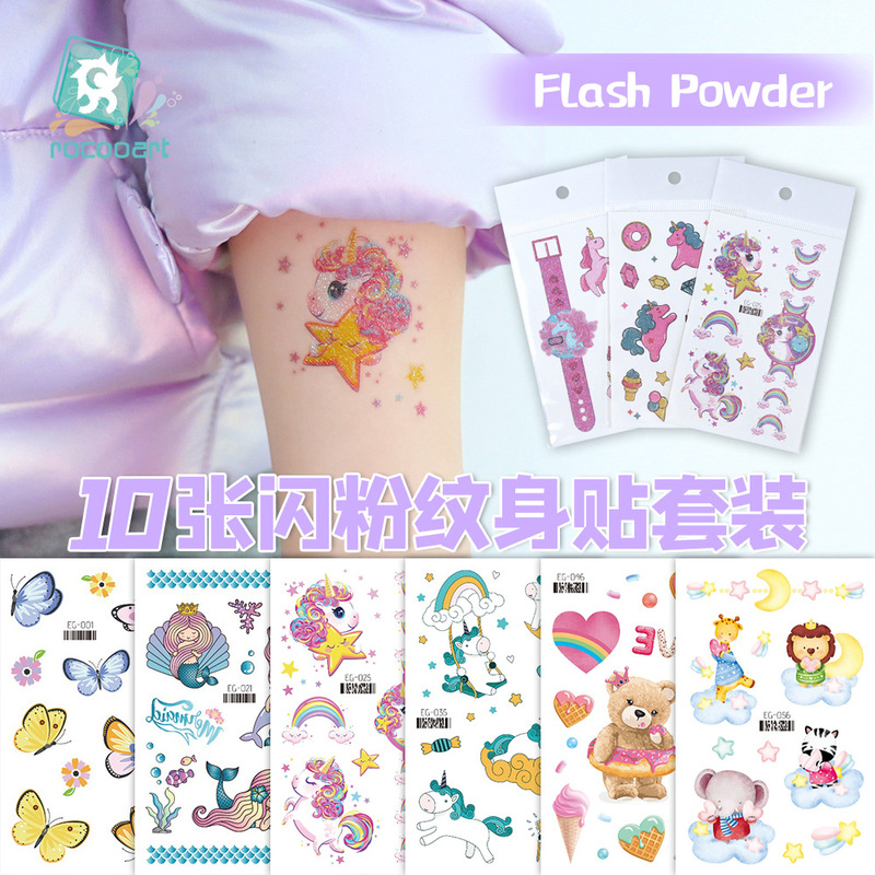 Cross-border Value suit Children Glitter Tattoo Sticker Cartoon Unicorn Butterfly Waterproof Mermaid Tattoo Sticker