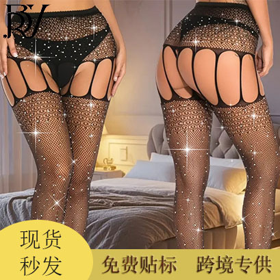 Lace Garter Stockings, Hot Diamond Fishnet Stockings, Thin Fishnet Stockings, Fishnet Stockings, European and American Sexy Women's Sexy Underwear, No Need to Take Off