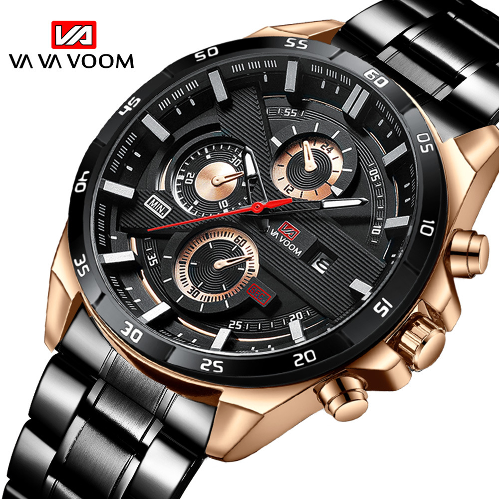 Relógio quartzo masculino à prova d'água com pulseira aço_voghion.com