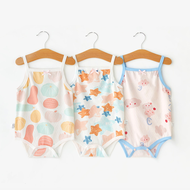 Baby Girl Sling Wrap Fart Clothes Thin Newborn Sleeveless Vest Summer Clothes Summer Clothes Baby Jumpsuit