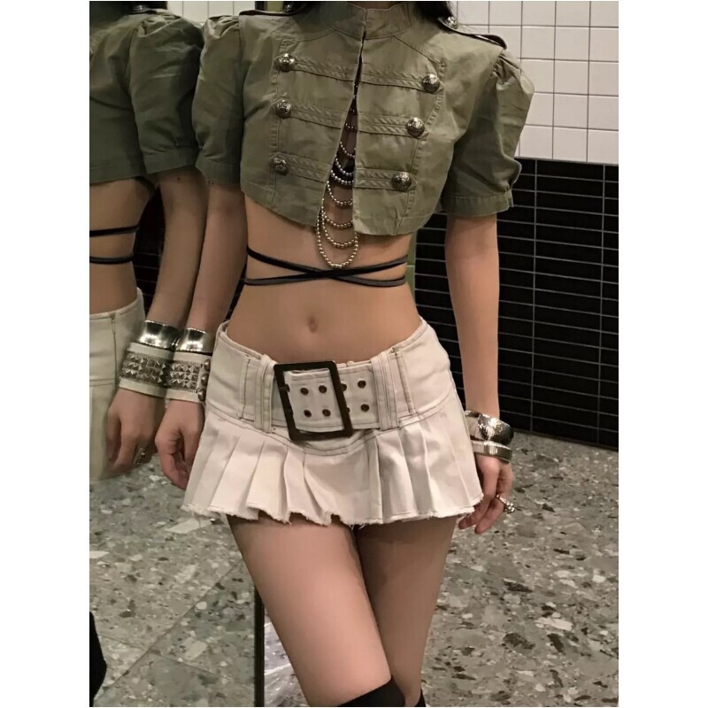 2026 Summer New Style American Hot Girl Style Stand-Up Collar Workwear Short Jacket Slimming Puff Sleeve Jacket Top