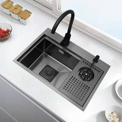 Black invisible high-pressure sink counter island 304 stainless steel bar top single sink small kitchen vegetable basin