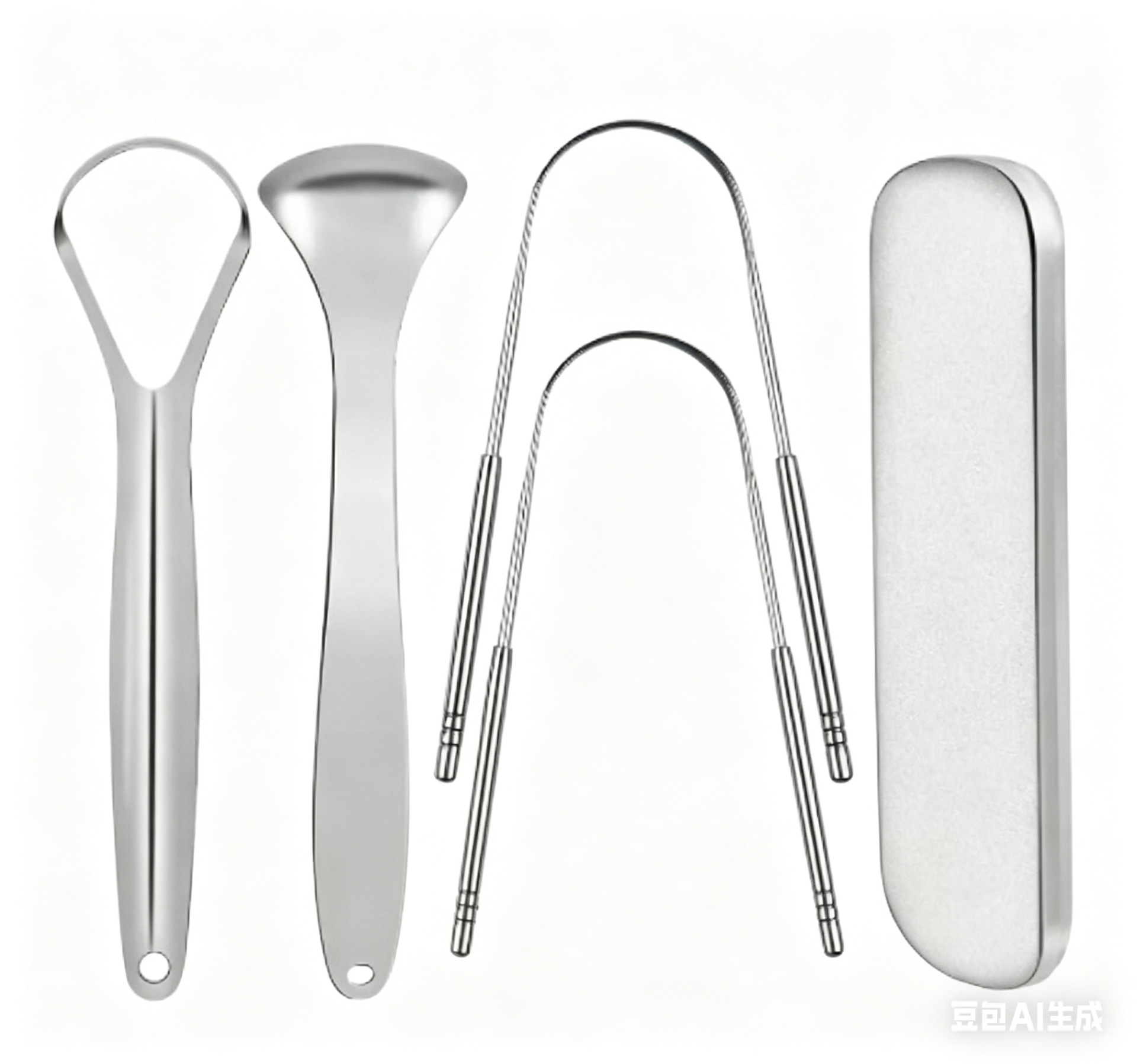 Raspador de Lengua de Acero Inoxidable en Forma de U con Caja de Hierro para Cuidado Bucal