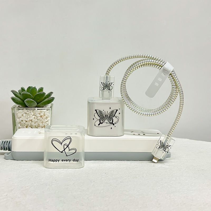 Funda protectora transparente para cargador Apple de 20/18W, protector de cabezal de carga, protector de cable para cable de datos 16/15, vida útil.