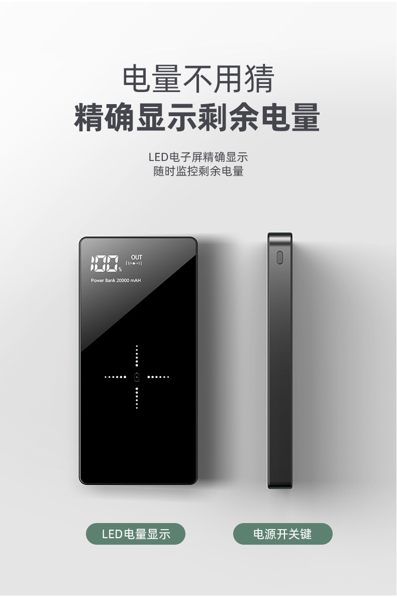 20000mAh Yüksek Kapasiteli Güç Bankası PD22.5W Hızlı Şarj 15W Kablosuz Hızlı Şarj Telefon Taşınabilir Güç Kaynağı Ultra İnce