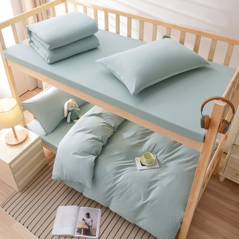 Juego de tres piezas de algodón de color puro, juego de cuatro piezas, dormitorio de estudiantes, cama individual, sábana de algodón, funda de edredón, universal para todas las estaciones