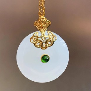 Fubei Diamond Jewelry [18K Gold Inlaid Hetian White Jade Safety Buckle Pendant] Loose Stone about 22mm Qinghai Material