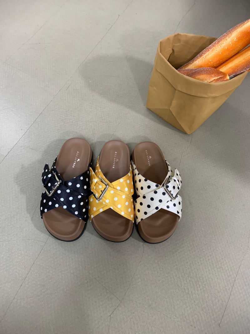 Women's Slip-on Slippers With White Polka Dot Pattern For Summer_voghion.com