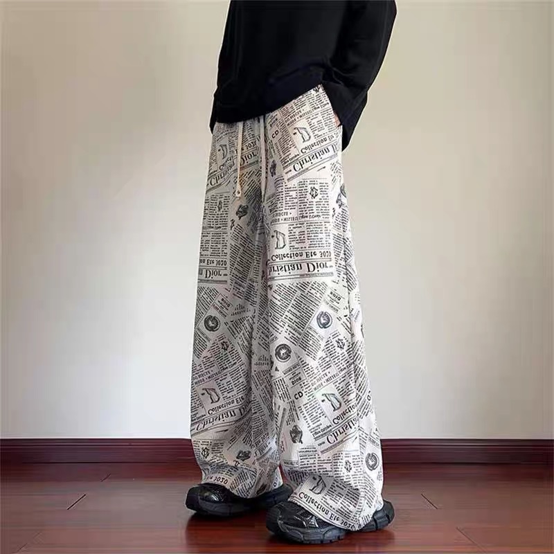 Retro pluma impresa pantalones de pierna de pulpa