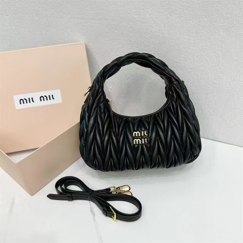 Miu Miu Pleated Lambskin Dumpling Bag, Young Lady's Hobo Underarm Bag, Mini Shoulder Crossbody Crescent Bag for Women Miu Miu Pleated Lambskin Dumpling Bag, Young Lady's Hobo Underarm Bag, Mini Shoulder Crossbody Crescent Bag for Women