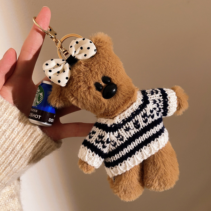 Peludo Bean Bear Keychain Colgante pareja de muñecas de amigos bolsos de teléfono móvil colgante colgante muñecas