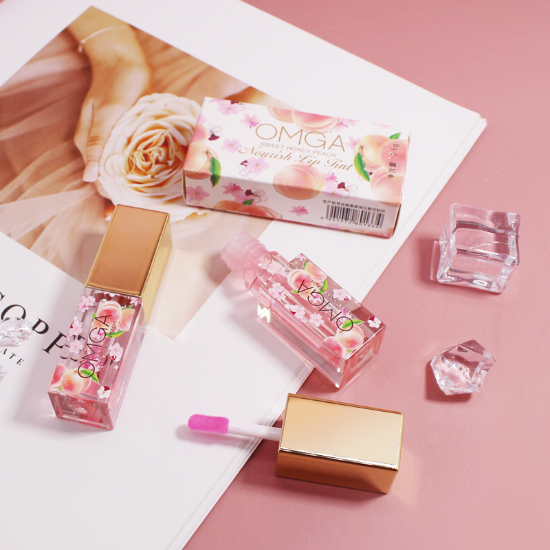 Cross-border OMGA peach lip gloss water-sensitive color-changing lip liquid mirror lip glaze lip gloss lip gloss non-removing makeup cross-border foreign trade