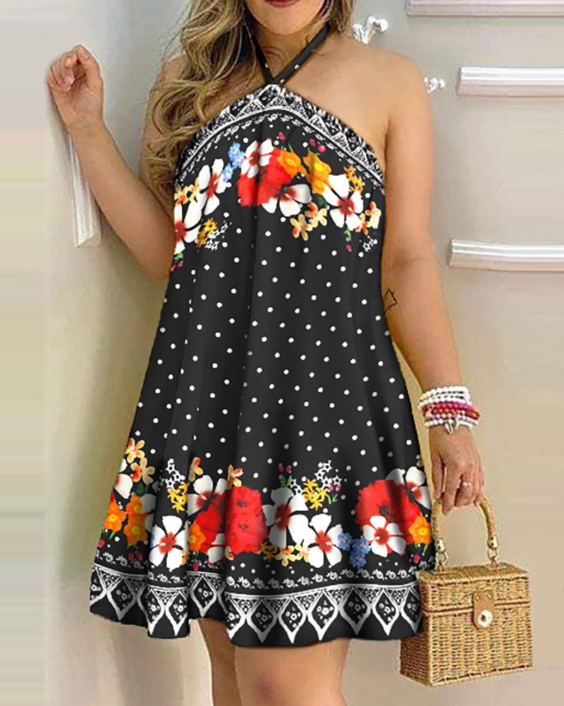 vestido holgado sin espalda con cuello colgante y estampado NSSRX129099