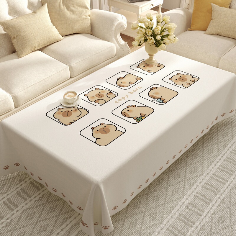 Kapibala Coffee Table Tablecloth No-Wash Waterproof, Oil-Proof and Anti-Scalding Living Room Cream Style Tablecloth Tablecloth Coffee Table Table Mat