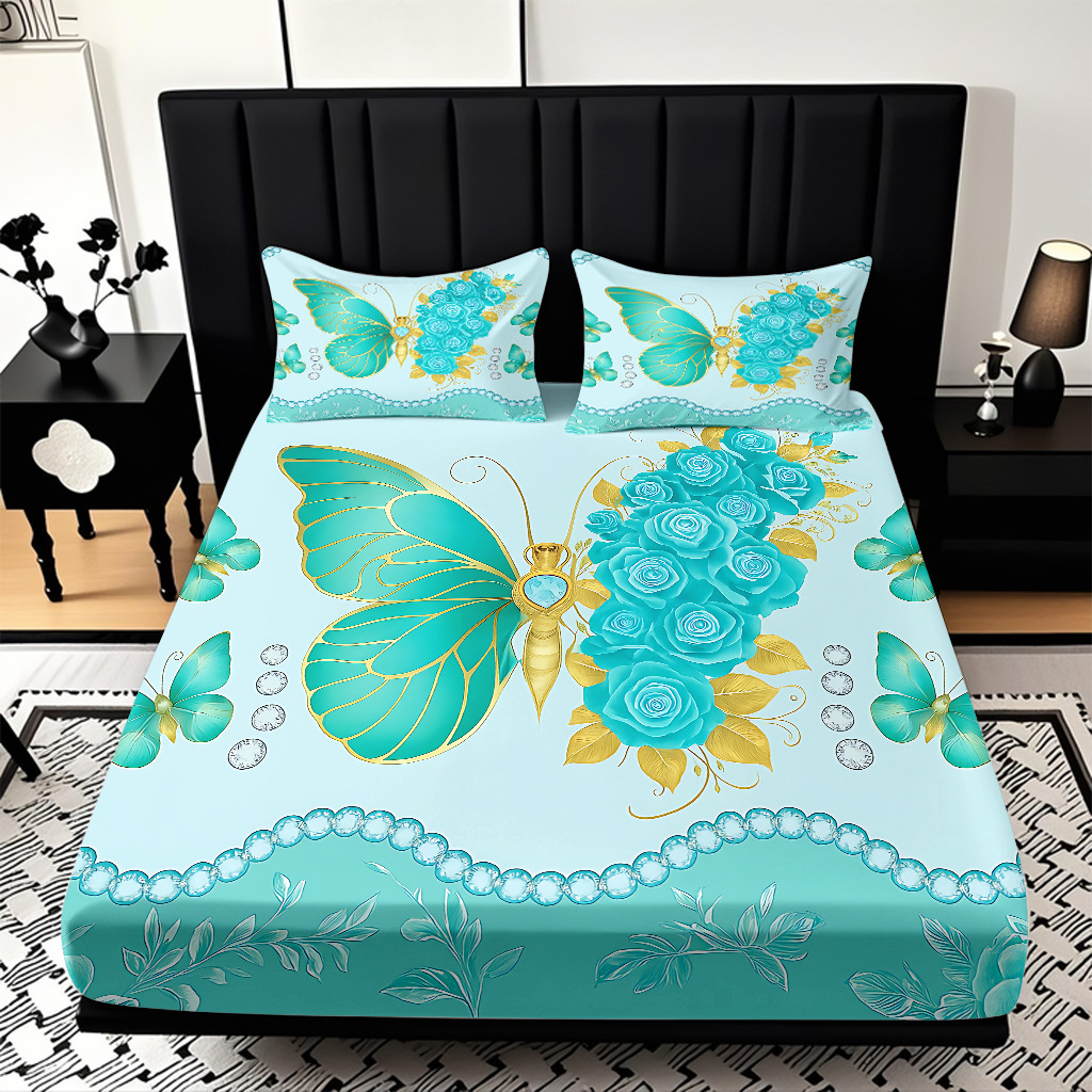TEMU / JIT Transfronterizo para la serie de mariposas multicolores 3D impresión digital cama cama almohada kit de diseño se puede fijar