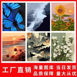 40*50风景数字油画手工装饰画儿童diy涂色油彩画批发大尺寸风景画