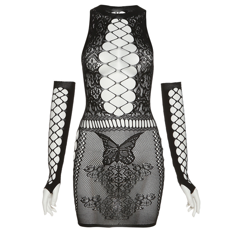 Fashionable Womens Bodycon Dress Hollow Out Floral Pattern Sexy Style Nightclub Wear OEM Available