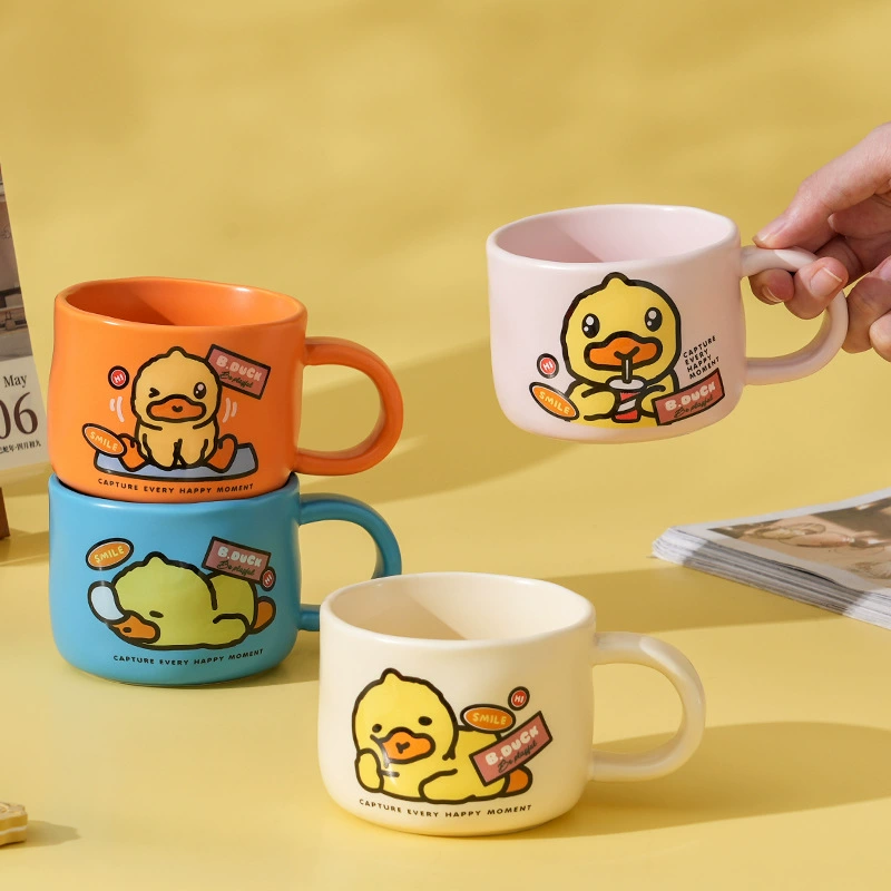 Кружка B.Duck с маленькой жёлтой уточкой, мультяшная милая керамическая чашка для пары, кофейная кружка для завтрака, девичья чашка