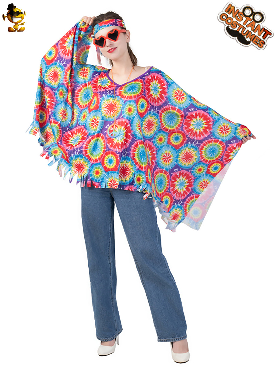 Traje de fiesta hippie de las mujeres adultas retro hippie capa 70 'S' transfronteriza