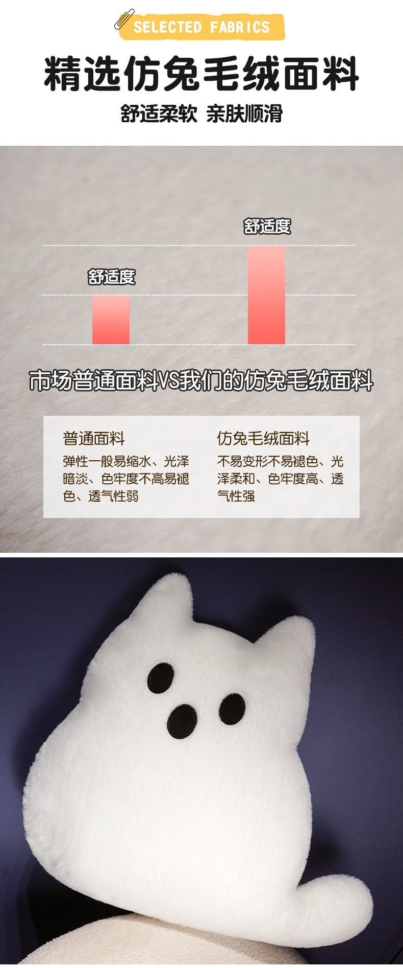 New Halloween Ghost Black Cat White Cat Plush Pillow Funny Skin-Friendly Smooth Rabbit Fur Cross-Border Decorative Doll