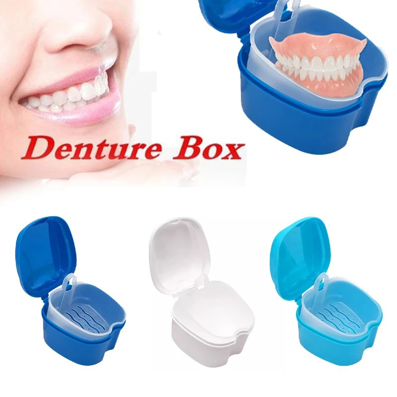 Cross-Border Denture Storage Box with Inner Mesh, Drainable and Clean Denture Box, Plastic Braces Box, Retainer Storage Box