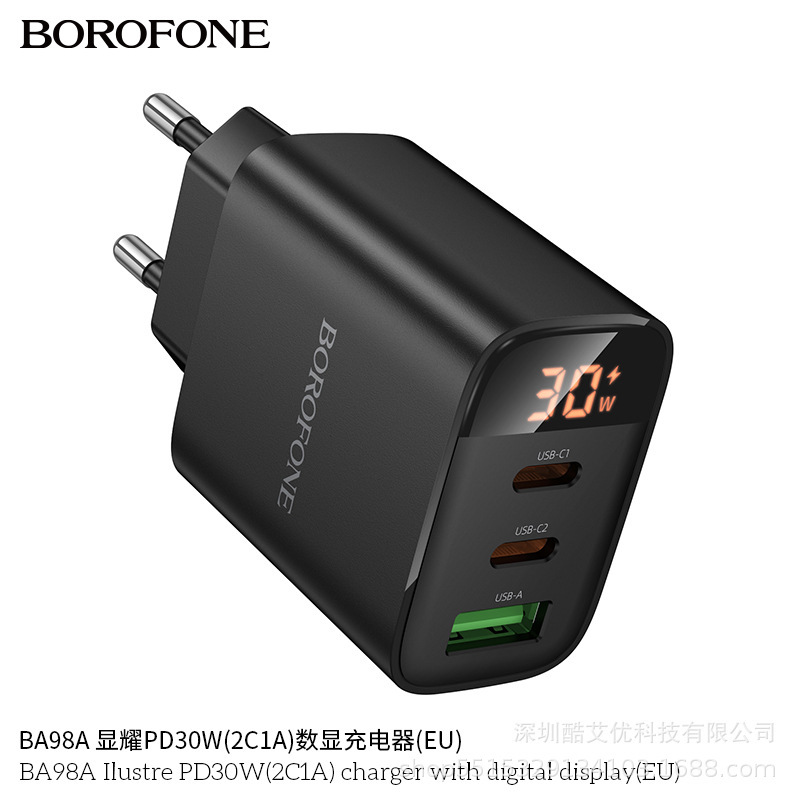 Borofone Ba98A Digital Display Pd30W Charging Head Is Suitable for Apple Mobile Phone Type-Fast Charging Adapter European Regulations Borofone Ba98A Digital Display Pd30W Charging Head Is Suitable for Apple Mobile Phone Type-Fast Charging Adapter European Regulations