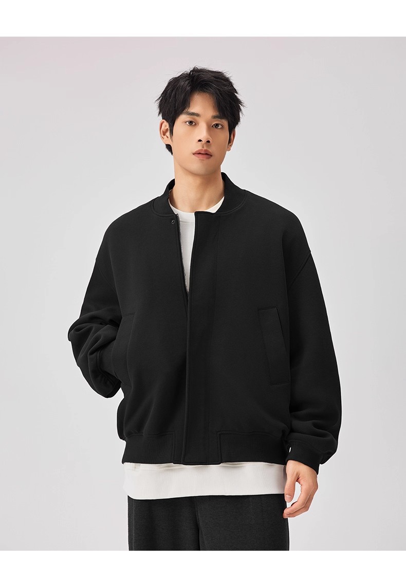 Leichte, luxuriöse Freizeitjacke, gestrickte Baseballjacke für Herren, schwarz, locker geschnitten_voghion.com