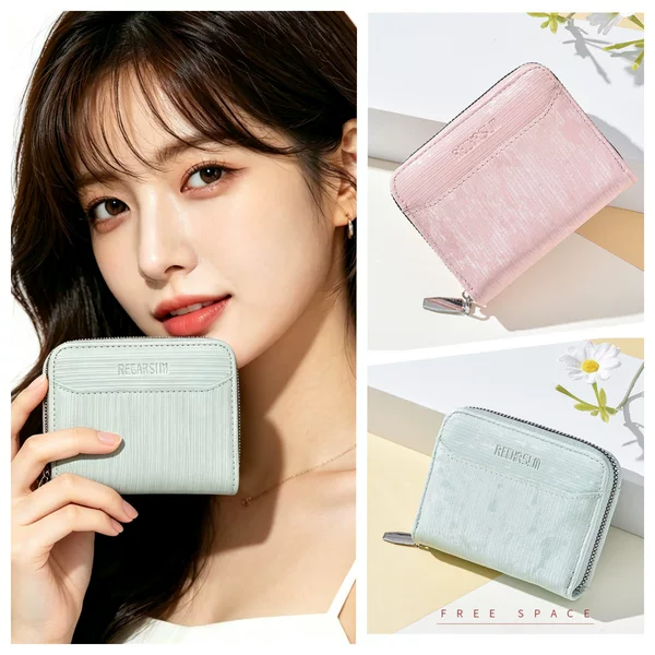 Manufacturer's in-stock accordion card holder for women, short zipper coin purse, large capacity, multiple card slots, ID holder, storage pouch