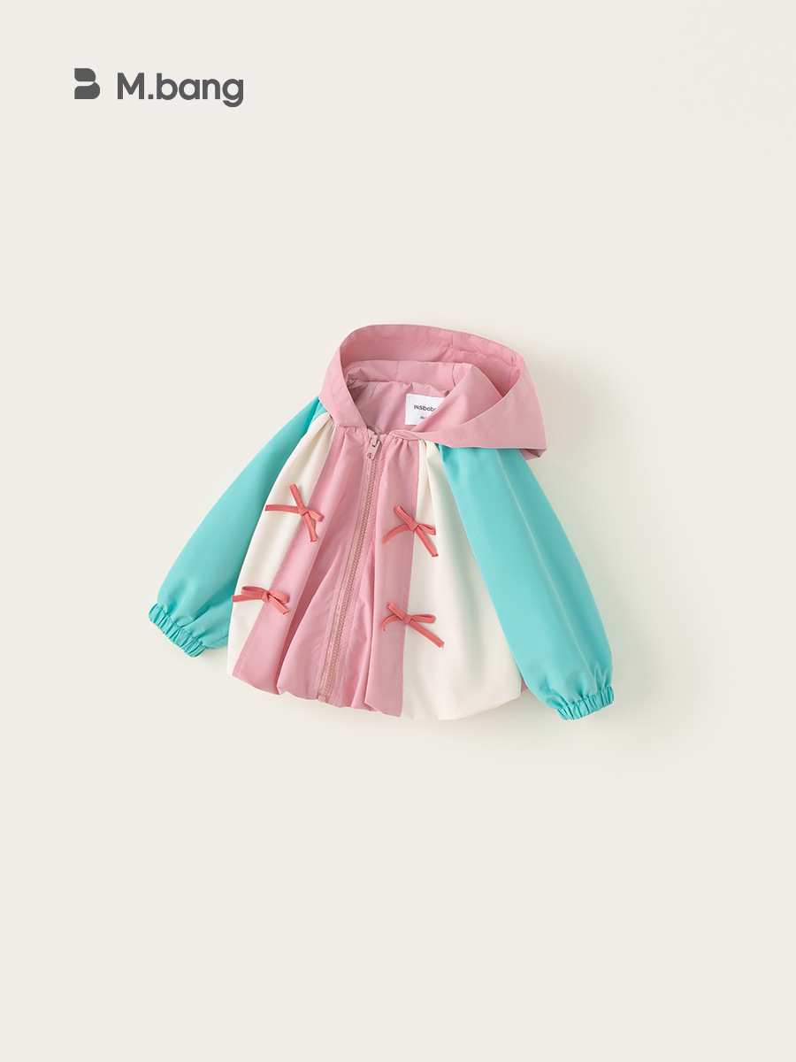Youbao ropa para niños nueva primavera para niños niña linda bowknot cremallera top niña bebé contraste color chaqueta con capucha